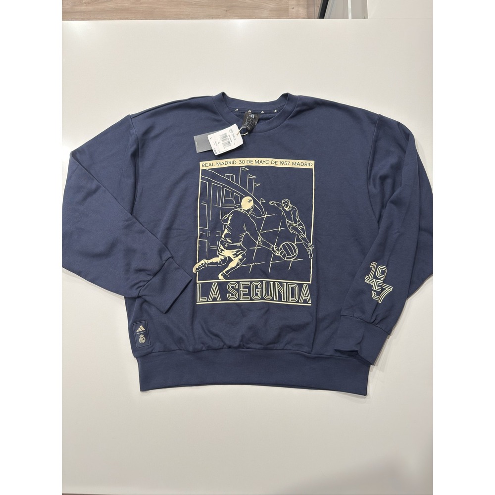 adidas Real Madrid La Segunda Heritage Crew Sweatshirt Blue Men Size L JZ7040